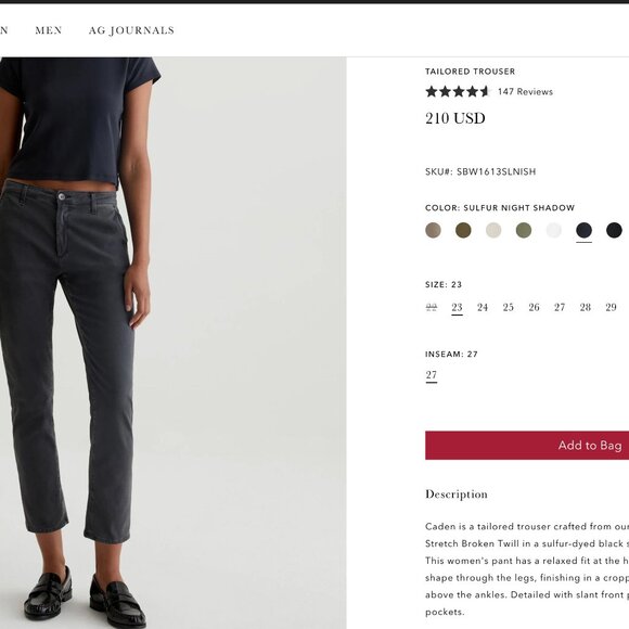 AG Caden Tailored Trouser Size 25R - Color: Sulfur Night Shadow - Picture 6 of 12